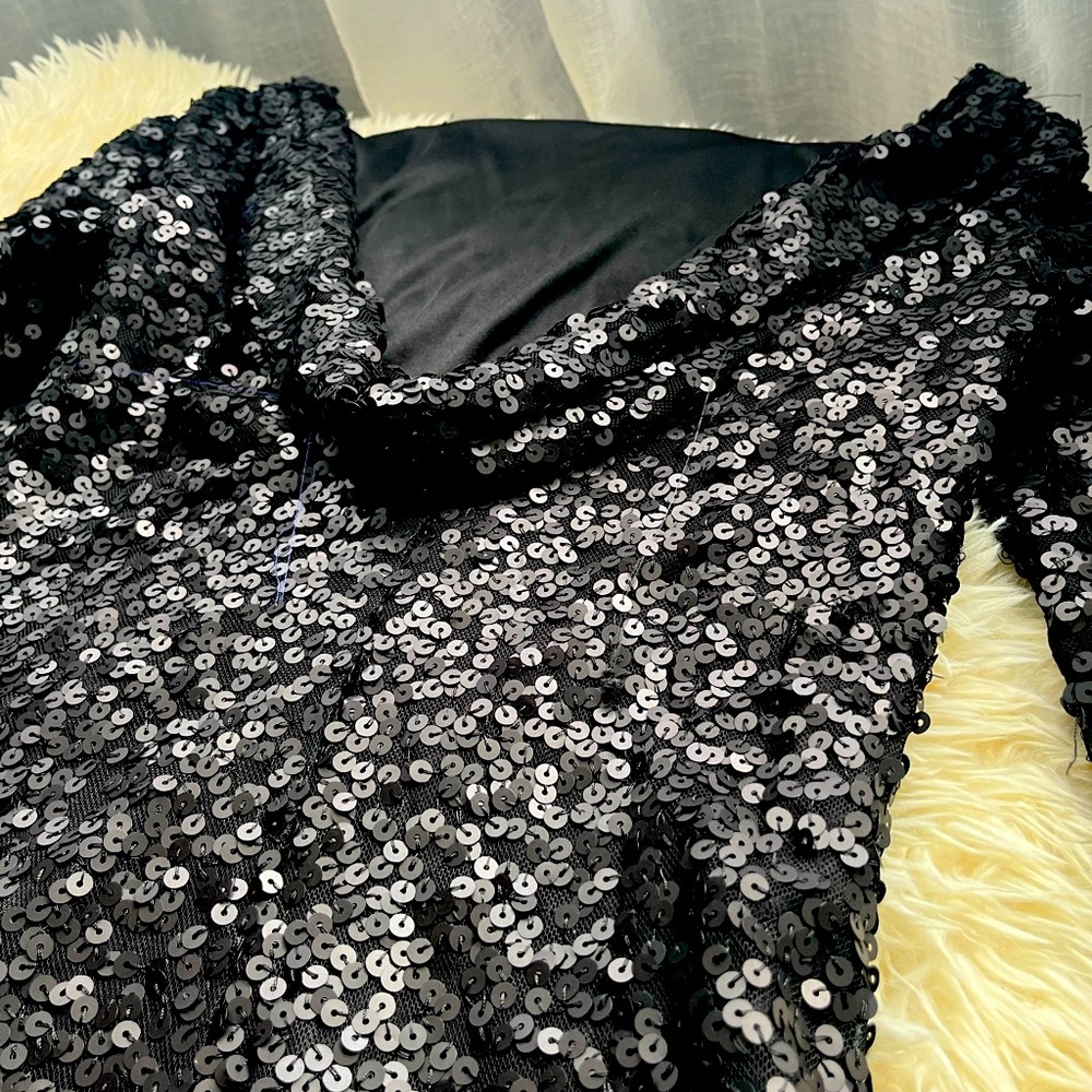 Sequins Evening Mini Dress with Cowl Back